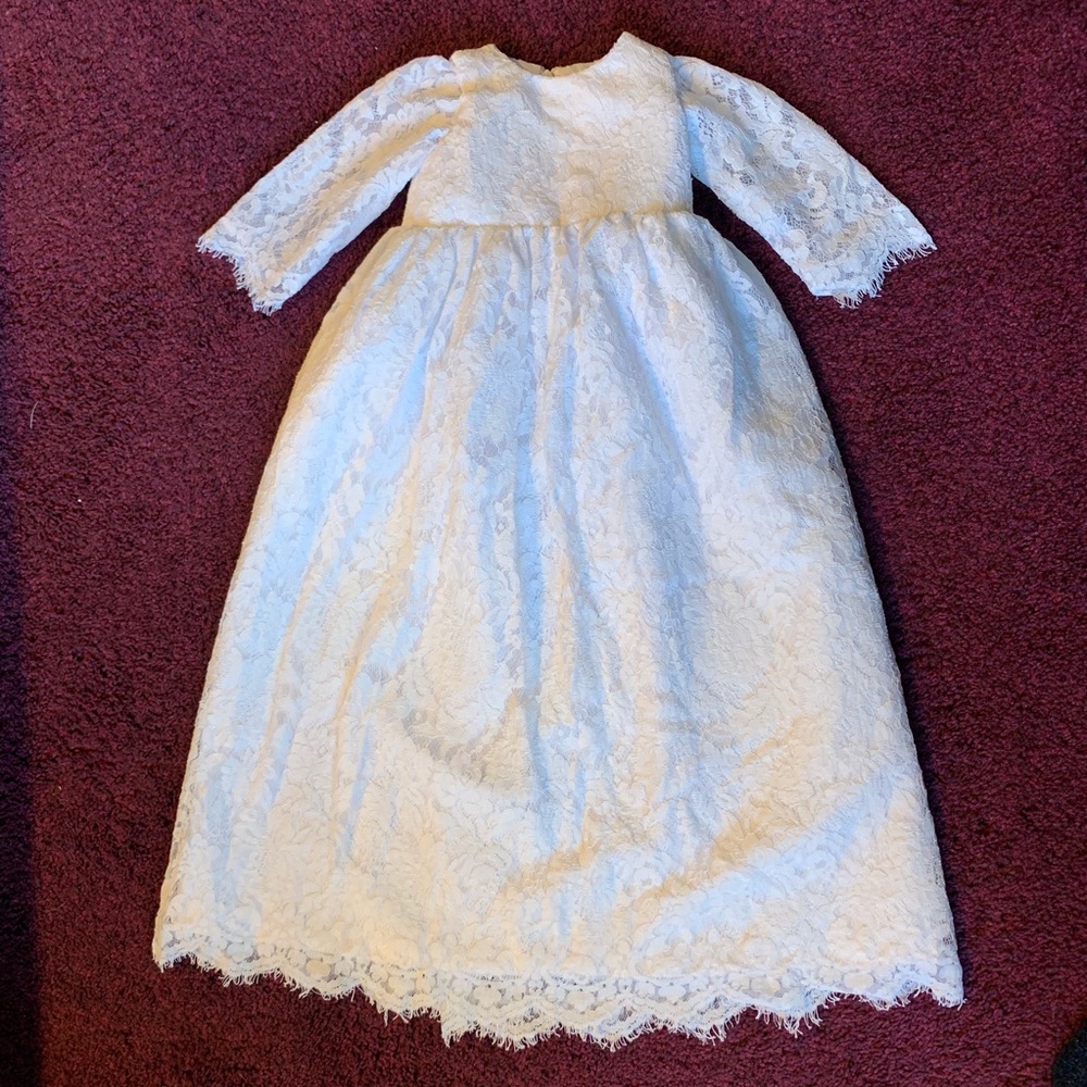 Lace baby girls Christening dress with sleeves